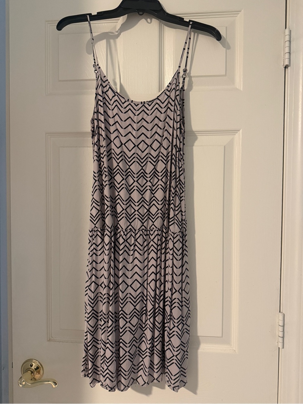 Uniqlo Black & Cream Geometric Spaghetti-Strap Mini Dress